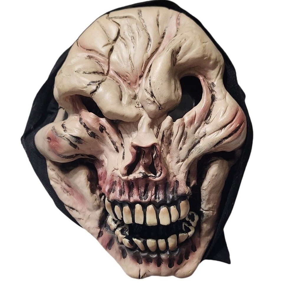 Zombie Skull Mask with Black Fabric Hood Halloween Horror‎ Costume Accessory